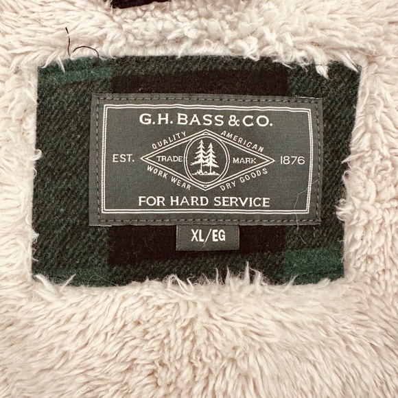 GH Bass Jacket Men Size XL Green Black Plaid Wool Blend Sherpa Lined Chore Coat - Picture 3 of 5